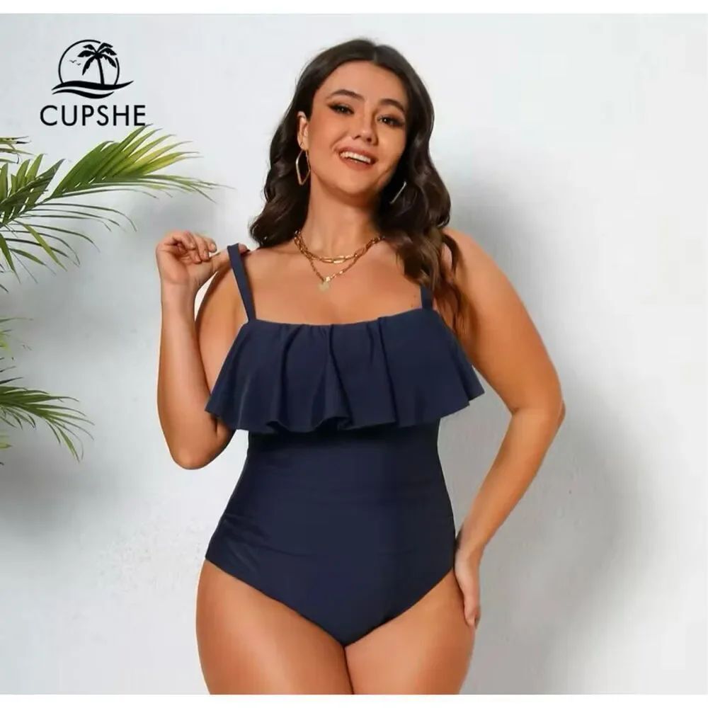 NWT Womens Cupshe Ruffle Flounce Navy Blue Swimsuit Bathing Suit - Sz L